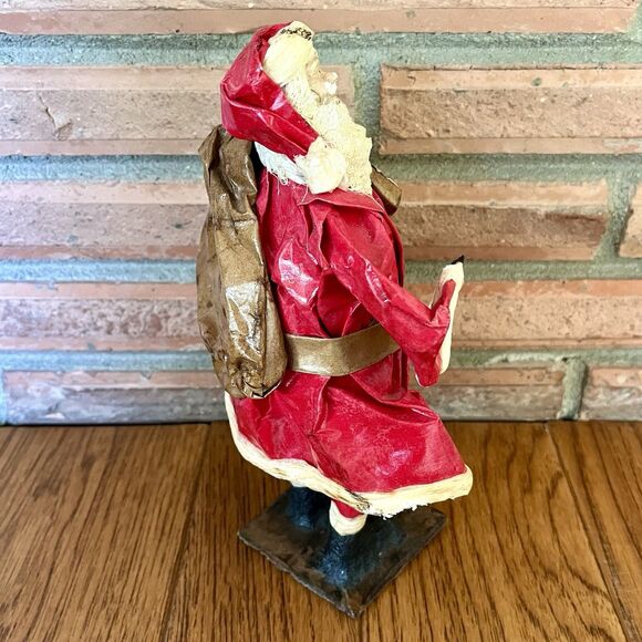 Vintage Paper Mache Red Suit Santa W/Toy Bag Figurine 8.5” Rustic Primitive Folk - Picture 6 of 9